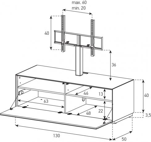 Meuble TV Sonorous Elements EX11-F-2, Abattant