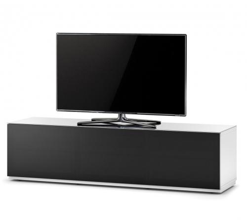 Meuble TV Sonorous Lowboard Studio sta260t-wht-blk-bs Blanc, façade en tissu / pour l'intégration d'une barre de son