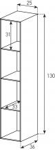 OP85, Etagère ouverte avec paroi arrière, HxLxP=130x25x36 cm