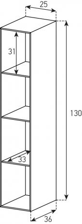 OP85, Etagère ouverte avec paroi arrière, HxLxP=130x25x36 cm