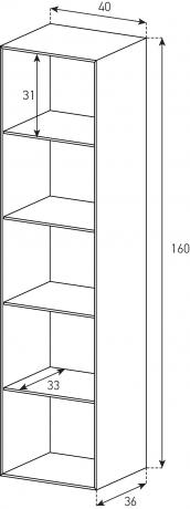 OP90, Etagère ouverte avec paroi arrière, HxLxP=160x40x36 cm