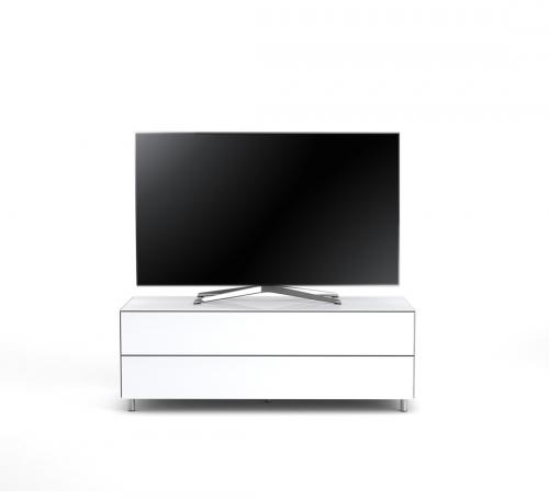 Meuble TV Design 130 cm Epure SINGLE TIDY L Verre Blanc Mat Satiné