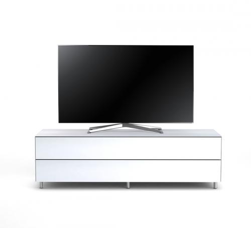 Meuble TV Design 160 cm Epure SINGLE TIDY XL Verre Blanc Mat Satiné