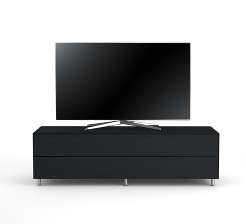 Meuble TV Design 160 cm Epure SINGLE TIDY XL Verre Noir Mat Satiné