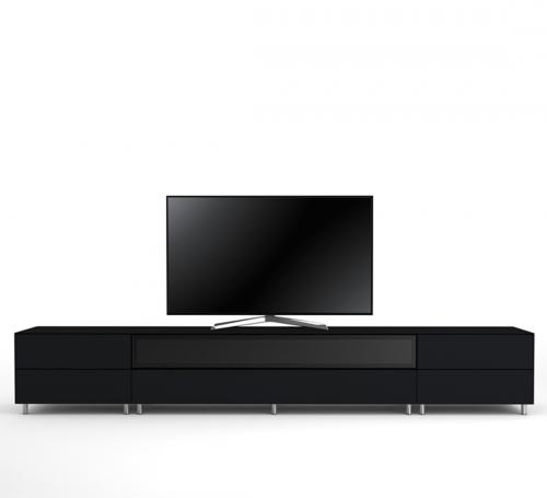 Meuble TV Design 290 cm Epure SALON SOUND K3 Verre Noir Mat Satiné