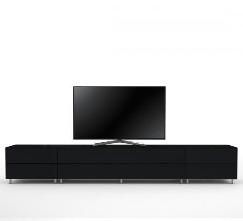 TV Möbel Lowboard 290 cm Epure SALON K2 Schwarzglas Satiniertes