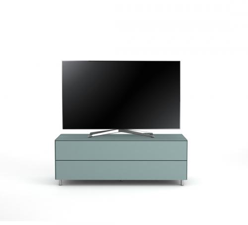Meuble TV Design 130 cm Epure SINGLE TIDY L Verre Bleu Nordic Mat Satiné