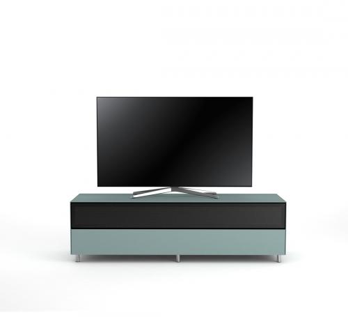 Meuble TV Design 160 cm Epure SINGLE SOUND XL Verre Bleu Nordic Mat Satiné