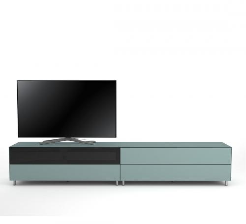 Meuble TV Design 260 cm Epure LOFT SOUND K2 Verre Bleu Nordic Mat Satiné