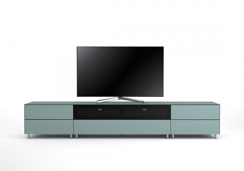 Meuble TV Design 260 cm Epure SALON SOUND K2 Verre Bleu Nordic Mat Satiné