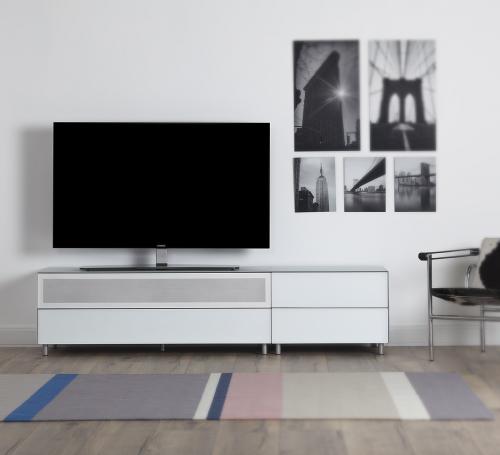 Meuble TV Design 195 cm Epure LOFT SOUND K1 Verre Blanc Mat Satiné Special