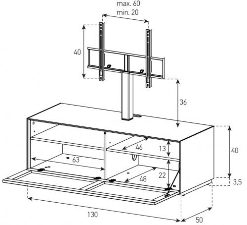 Meuble TV Sonorous Elements EX11-P1-2 avec support orientable, Abattant en tôle perforée sonore