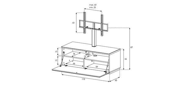 Meuble TV Sonorous Lowboard Studio sta110f-blk-oak-bs, Chêne