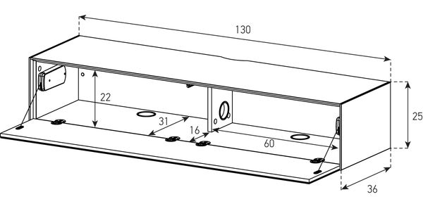 Console TV Suspendue Sonorous Elements ED66-F, Orifice pour les câbles