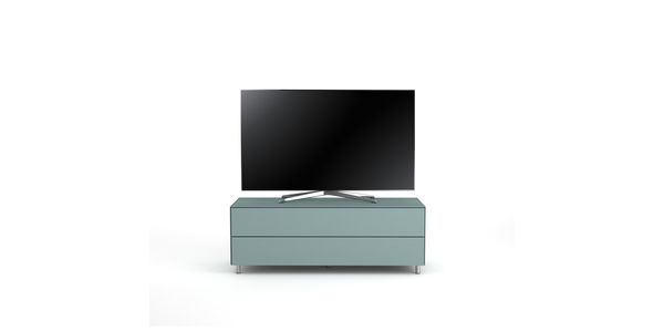 Meuble TV Design 130 cm Epure SINGLE TIDY L Verre Bleu Nordic Mat Satiné