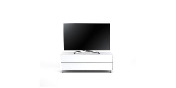 Meuble TV Design 130 cm Epure SINGLE TIDY L Verre Blanc Mat Satiné