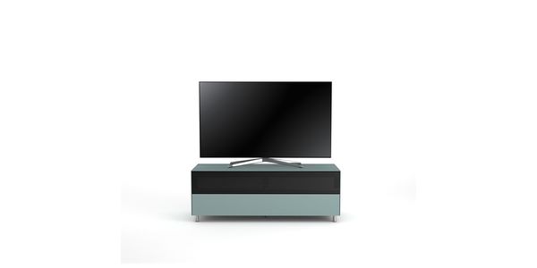 Meuble TV Design 130 cm Epure SINGLE SOUND L Verre Bleu Nordic Mat Satiné