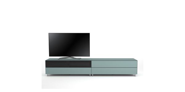 Meuble TV Design 260 cm Epure LOFT SOUND K2 Verre Bleu Nordic Mat Satiné