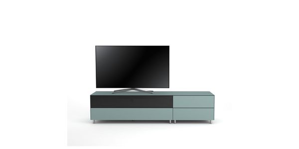 Meuble TV Design 195 cm Epure LOFT SOUND K1 Verre Bleu Nordic Mat Satiné