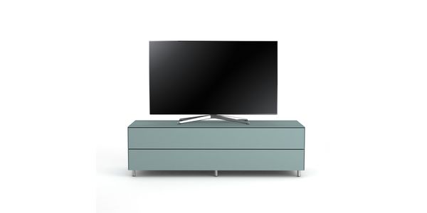 Meuble TV Design 160 cm Epure SINGLE TIDY XL Verre Bleu Nordic Mat Satiné