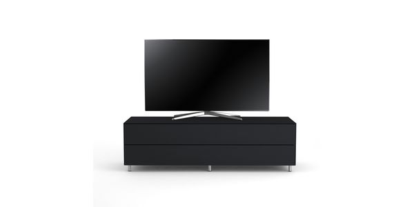 Meuble TV Design 160 cm Epure SINGLE TIDY XL Verre Noir Mat Satiné