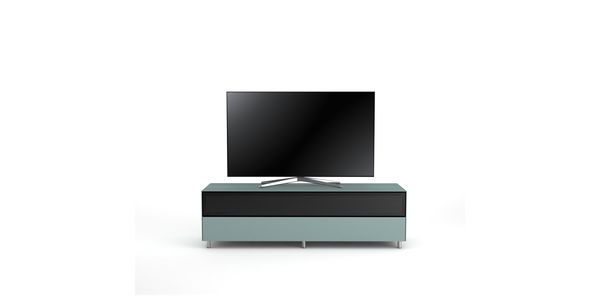 Meuble TV Design 160 cm Epure SINGLE SOUND XL Verre Bleu Nordic Mat Satiné