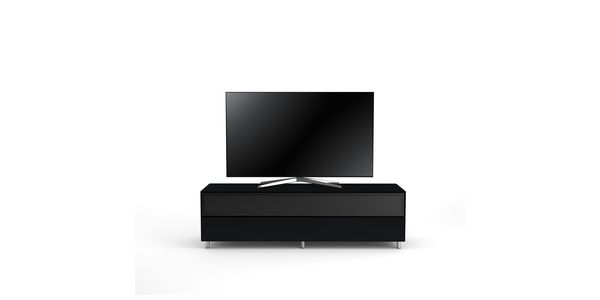 Meuble TV Design 160 cm Epure SINGLE SOUND XL Verre Noir Mat Satiné