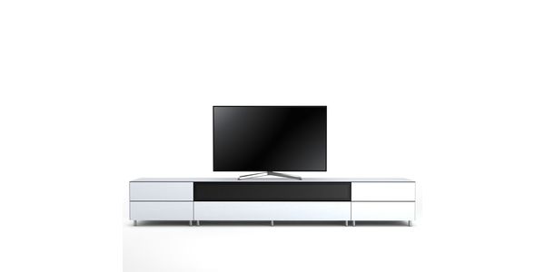 Meuble TV Design 290 cm Epure SALON SOUND K3 Verre Blanc Mat Satiné