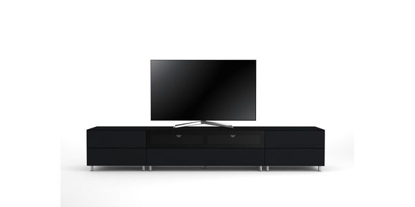 Meuble TV Design 260 cm Epure SALON SOUND K2 Verre Noir Mat Satiné