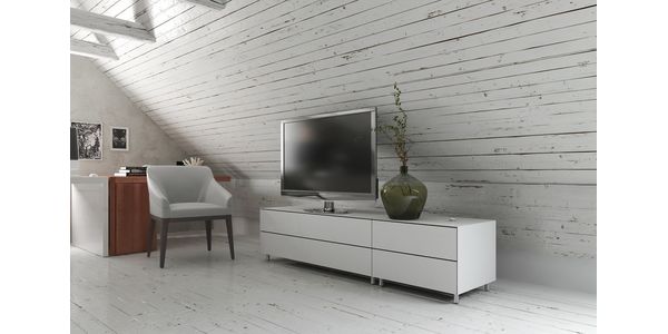 Meuble TV Design 195 cm Epure LOFT K1 Verre Blanc
