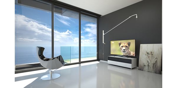 Meuble TV Design 130 cm Epure SINGLE SOUND L Verre Graphite Scintillant