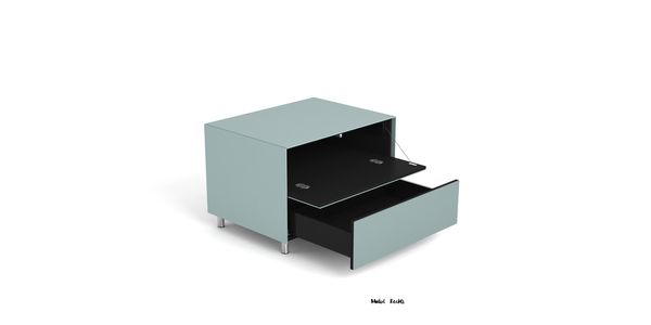 Meuble TV Design 65 cm Epure PRATIK Verre Bleu Nordic Mat Satiné