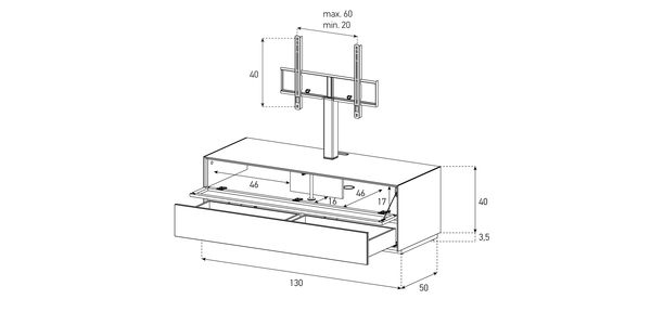 Meuble TV Sonorous Elements EX11-PD-2 Abattant en tôle acoustique / Tiroir