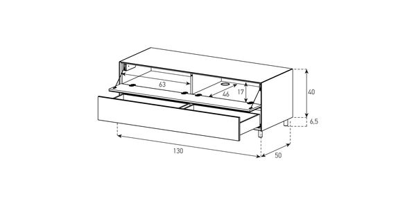 Meuble TV Design 130 cm Epure SINGLE TIDY L Verre Noir Mat Satiné