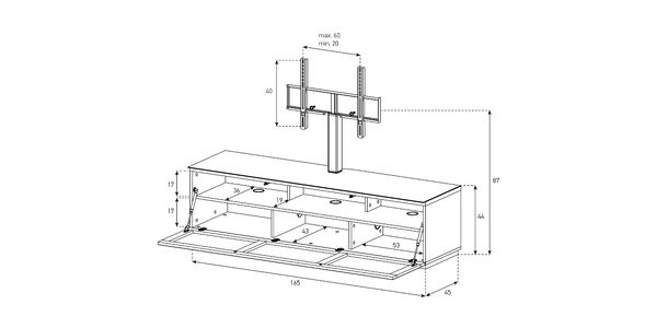 Meuble TV Sonorous Lowboard Studio STA260T-WHT-GRY-BS, Pour intégration d'une barre son