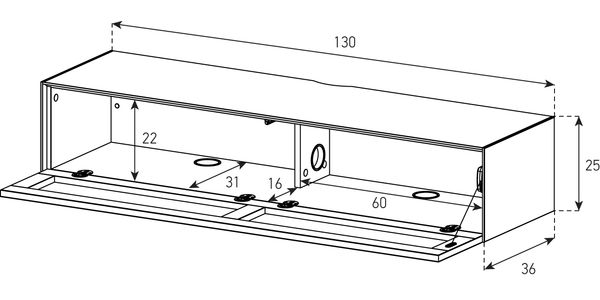 Console TV Suspendue Sonorous Elements ED66-PS, Orifice pour les câbles