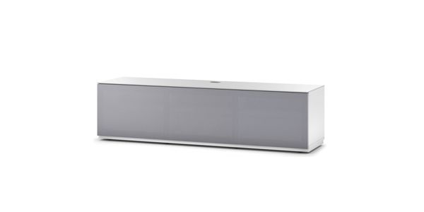 Meuble TV Sonorous Lowboard Studio STA160T-WHT-GRY-BS façade en tissu Gri / Idéal pour haut-parleur central