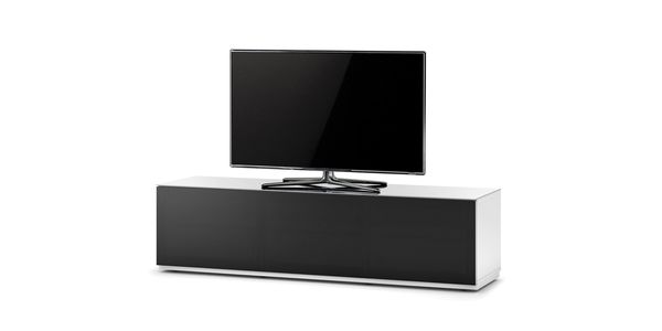 Meuble TV Sonorous Lowboard Studio sta260t-wht-blk-bs Blanc, façade en tissu Noir / Idéal pour l'intégration d'une barre son