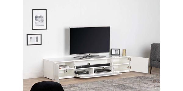 Meuble TV Sonorous Lowboard Studio STA200P-WHT-WHT-BS, Abattant Perforée
