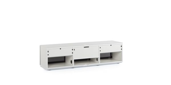 Meuble TV Sonorous Lowboard Studio sta160t-wht-blk-bs Blanc, façade en tissu Noir / Idéal pour haut-parleur central