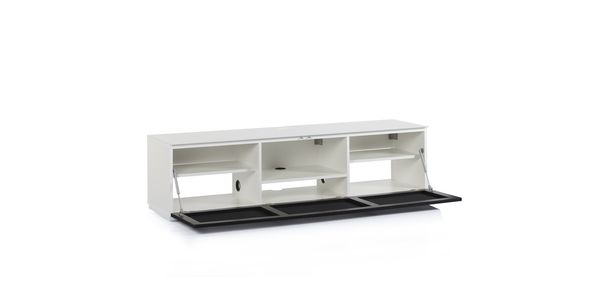 Meuble TV Sonorous Lowboard Studio sta160t-wht-blk-bs Blanc, façade en tissu Noir / Idéal pour haut-parleur central