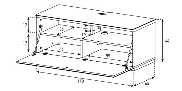 Meuble TV Sonorous Lowboard Studio sta110f-blk-blk-bs, Abattant en verre