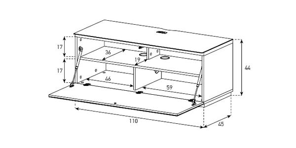 Meuble TV Sonorous Lowboard Studio sta110f-wht-wht-bs, Abattant