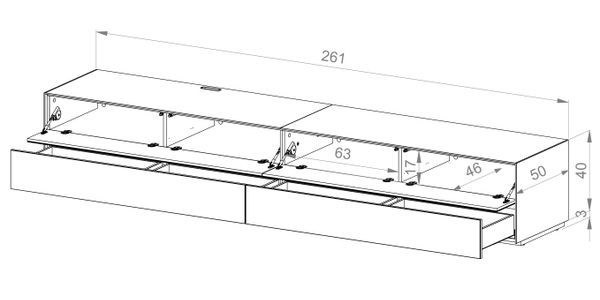 Sonorous Lowboard EX260-FD-GRP-2, Verre Graphite 260cm
