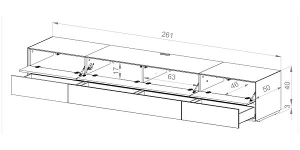 Sonorous Sideboard EX260-BLK-FD-2, Verre Noir 260cm
