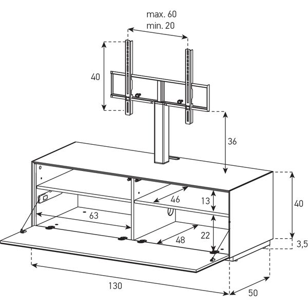 Meuble TV Sonorous Elements EX11-F-2, Abattant