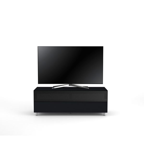 Meuble TV Design 130 cm Epure SINGLE SOUND L Verre Noir Mat Satiné
