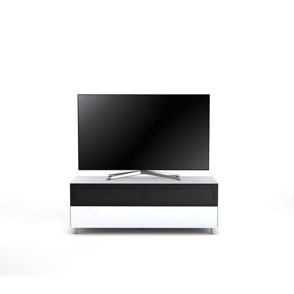 Meuble TV Lowboard Epure SINGLE SOUND L Verre Blanc Mat Satiné