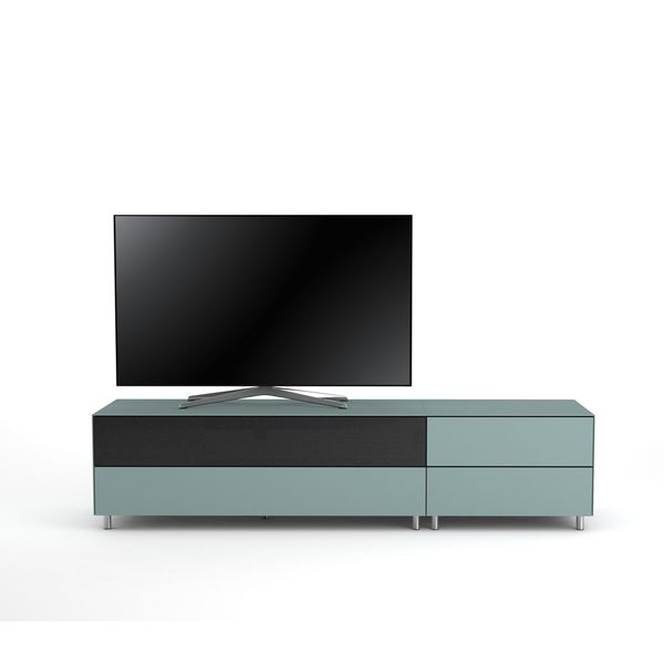 Meuble TV Design 195 cm Epure LOFT SOUND K1 Verre Bleu Nordic Mat Satiné