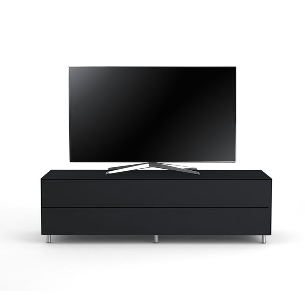 Meuble TV Design 160 cm Epure SINGLE TIDY XL Verre Noir Mat Satiné
